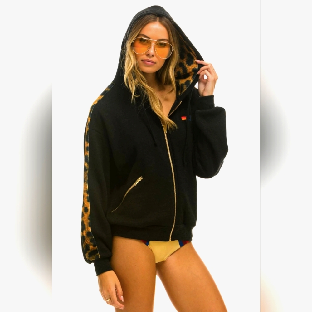 Aviator Nation Cheetah Stripe Relaxed Zip Hoodie
